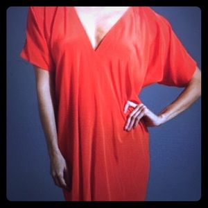 Vince V Neck Coral Silk Dress